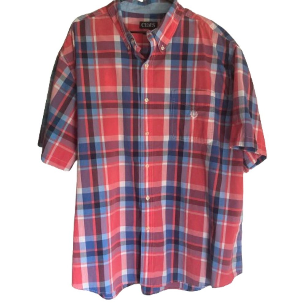 Chaps Men's SALE! Short Sleeve Shirt Button Down Plaid Cotton blend, size 3XB